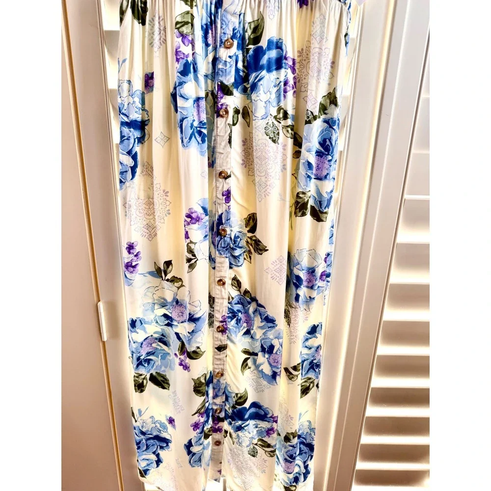 Justice Girls Size 14 Floral Maxi Dress Cold Shoulder Boho Blue Rose Cream NEW